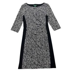 Lauren Ralph Lauren Dress Sheath Black White Career 3/4‎ Sleeve Size 12